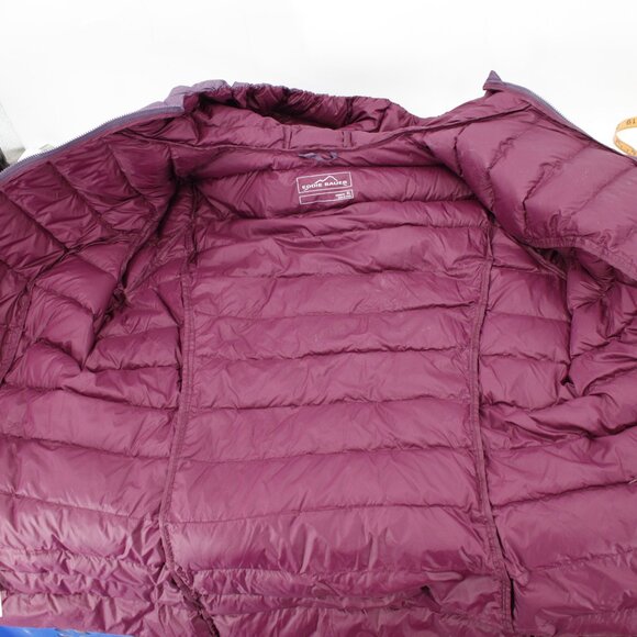 Eddie bauer coat Women's XL 650 Down Fill Packable Quilted Puffer Purple Hooded - Picture 15 of 15